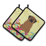 Caroline'S Treasures Easter Eggs Mastiff Brindle Pair Of Pot Holders, 7.5Hx7.5W, Multicolor