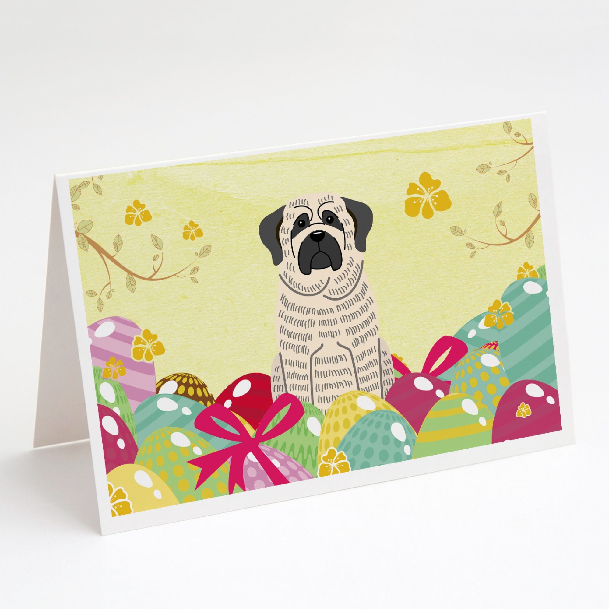 Easter Eggs Mastiff Brindle White Greeting Cards And Envelopes Pack Of 8