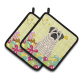 Caroline'S Treasures Easter Mastiff Brindle White Pair Of Pot Holders, 7.5Hx7.5W, Multicolor