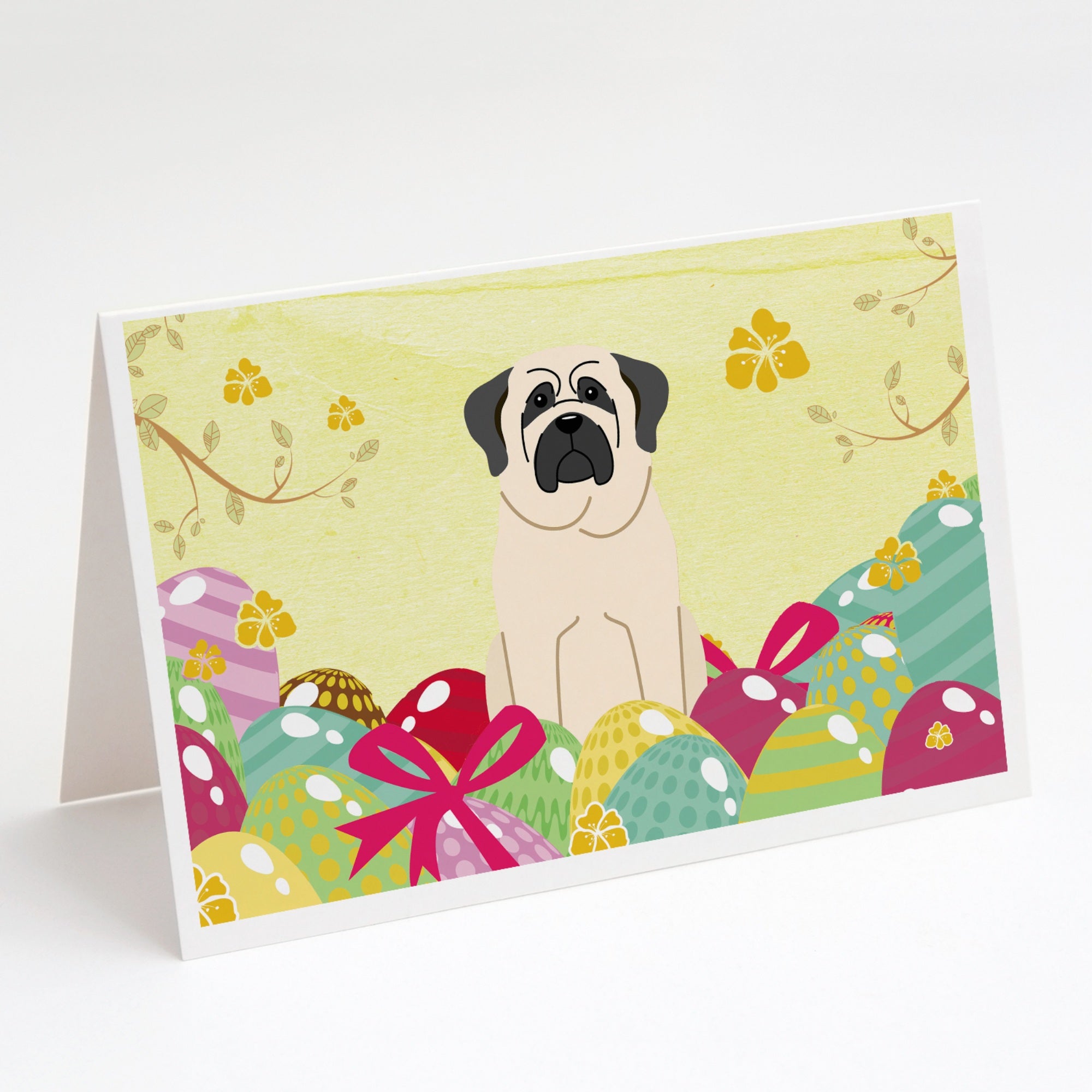 Easter Eggs Mastiff White Greeting Cards And Envelopes Pack Of 8