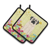 Caroline'S Treasures Easter Eggs Mastiff White Pair Of Pot Holders, 7.5Hx7.5W, Multicolor