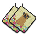 Caroline'S Treasures Easter Eggs Mastiff Pair Of Pot Holders, 7.5Hx7.5W, Multicolor