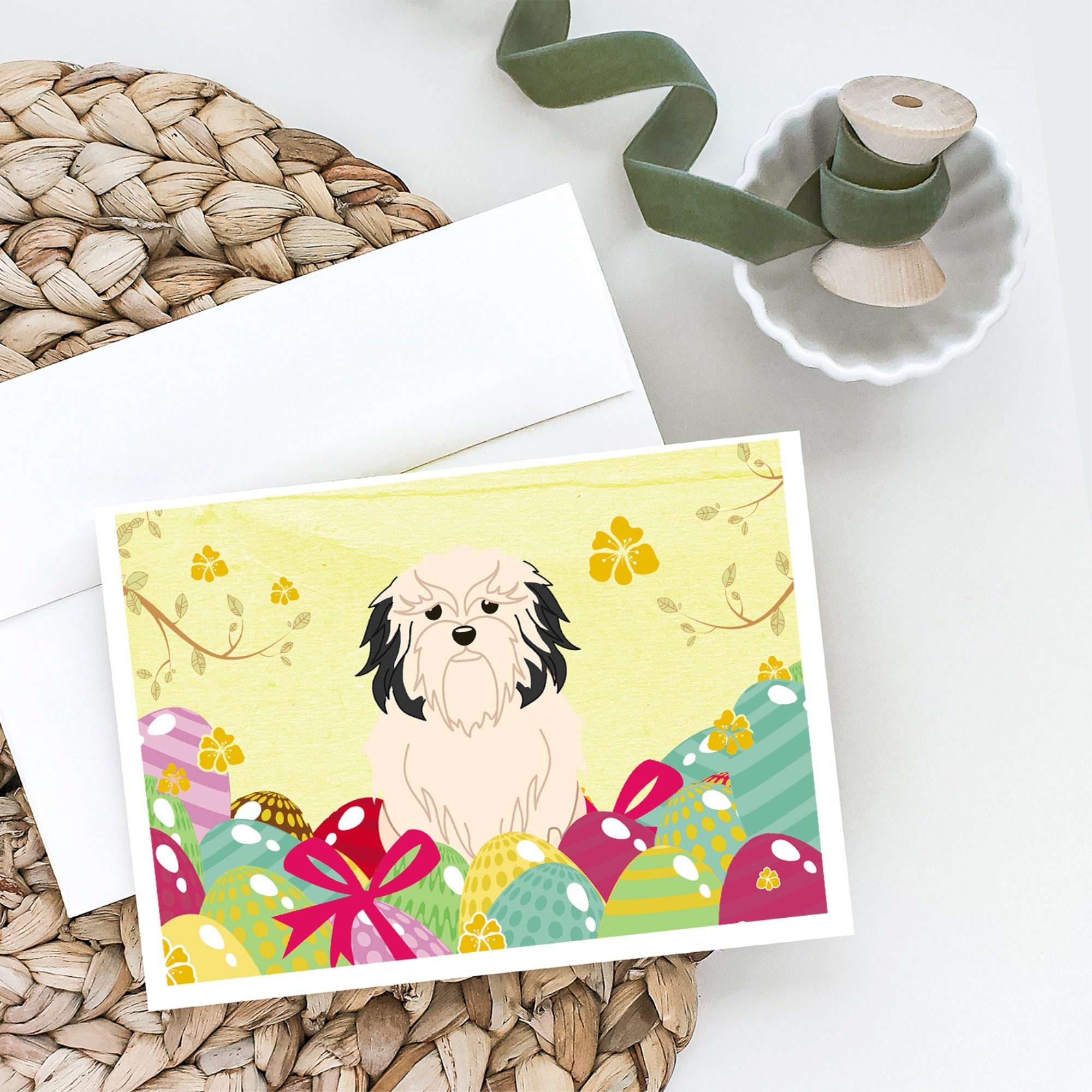 Easter Eggs Lowchen Greeting Cards And Envelopes Pack Of 8