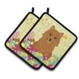 Caroline'S Treasures Easter Eggs Norwich Terrier Pair Of Pot Holders, 7.5Hx7.5W, Multicolor
