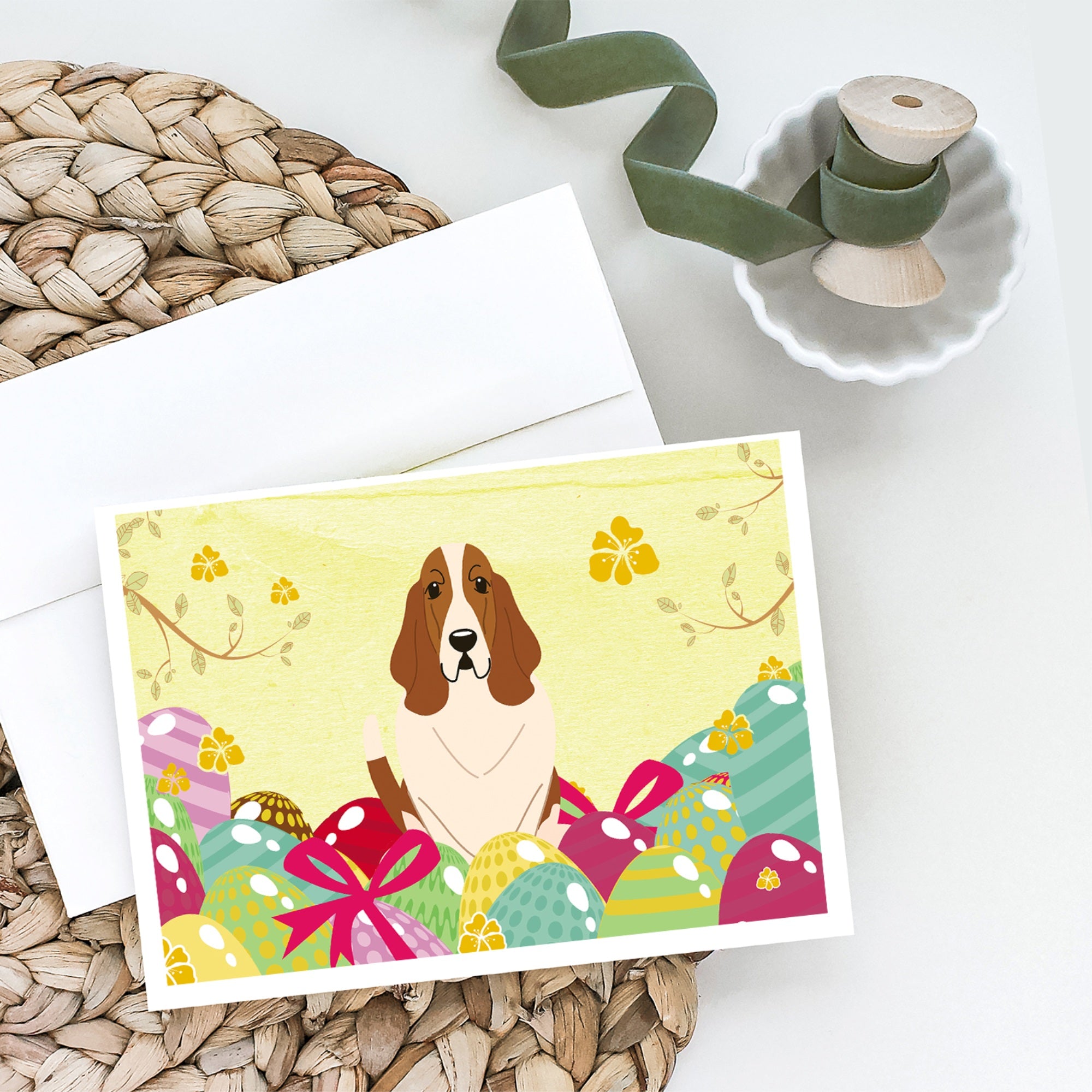 Easter Eggs Basset Hound Greeting Cards And Envelopes Pack Of 8