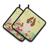 Caroline'S Treasures Easter Eggs Basset Hound Pair Of Pot Holders, 7.5Hx7.5W, Multicolor