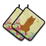 Caroline'S Treasures Easter Eggs Karelian Bear Dog Pair Of Pot Holders, 7.5Hx7.5W, Multicolor