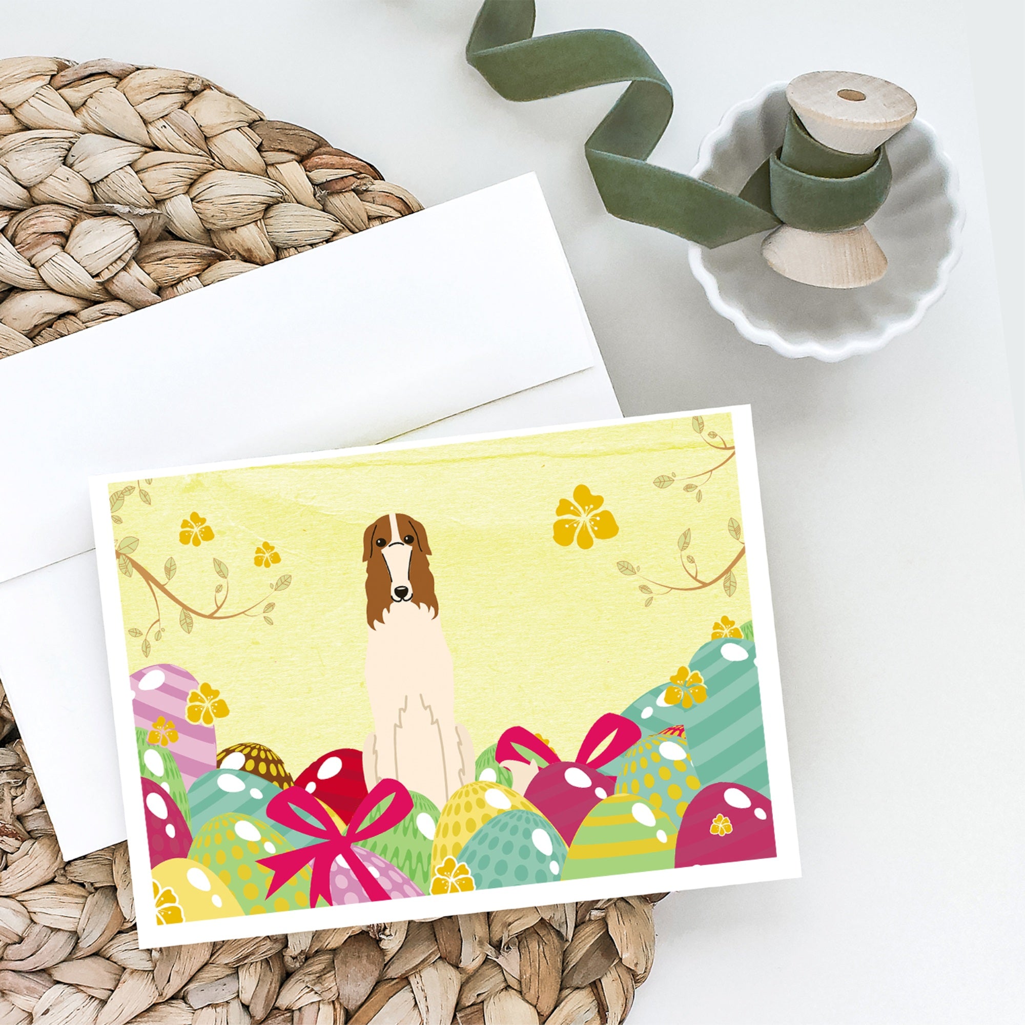 Easter Eggs Borzoi Greeting Cards And Envelopes Pack Of 8