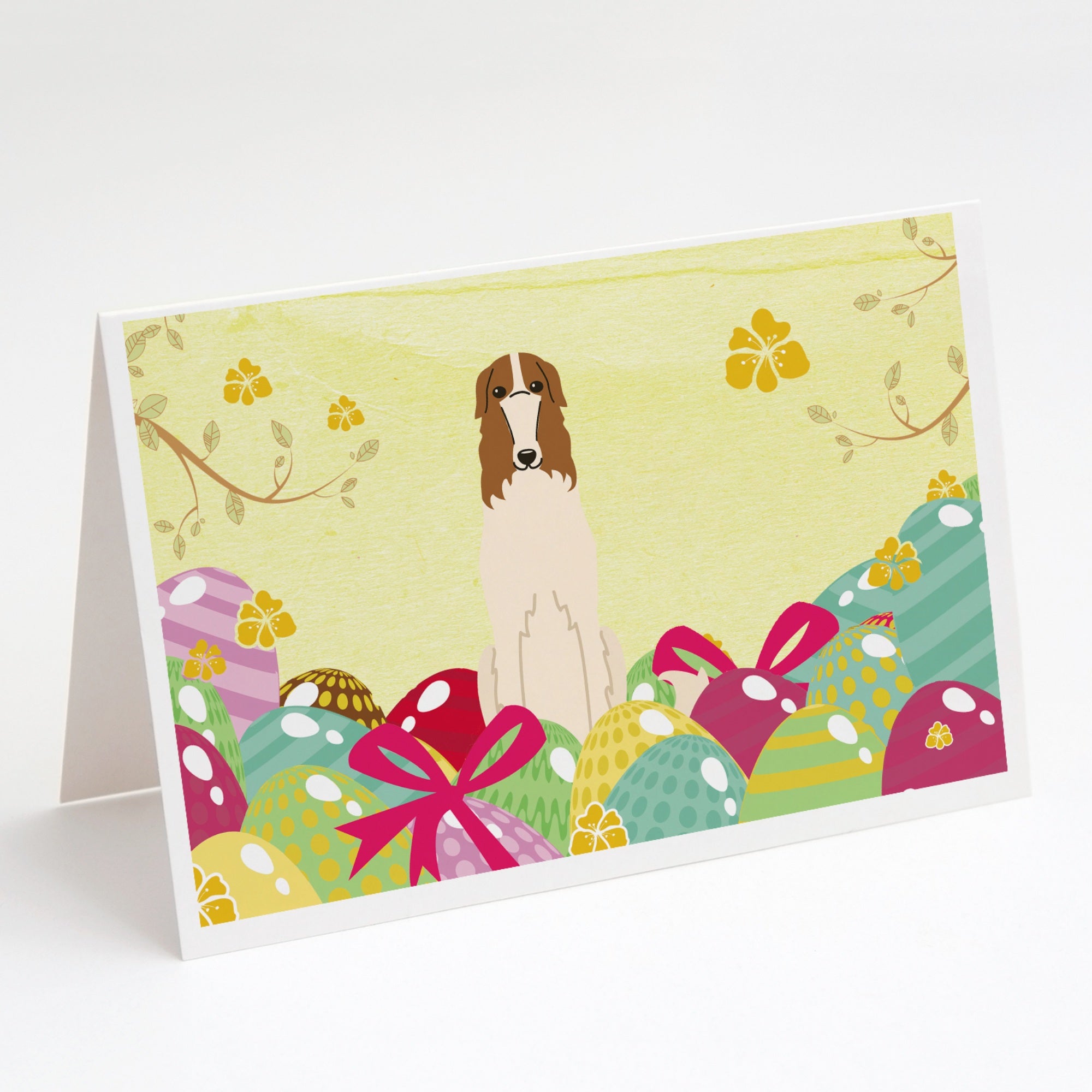 Easter Eggs Borzoi Greeting Cards And Envelopes Pack Of 8