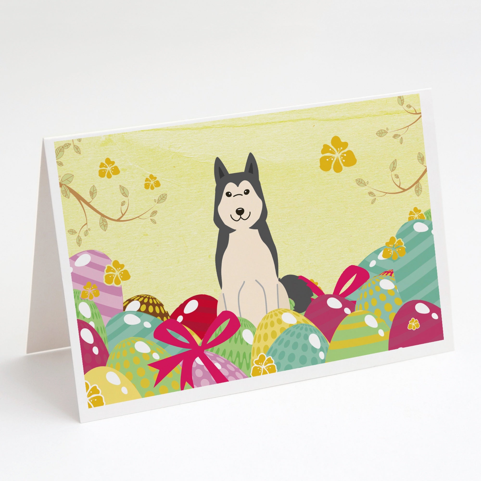 Easter Eggs West Siberian Laika Spitz Greeting Cards And Envelopes Pack Of 8