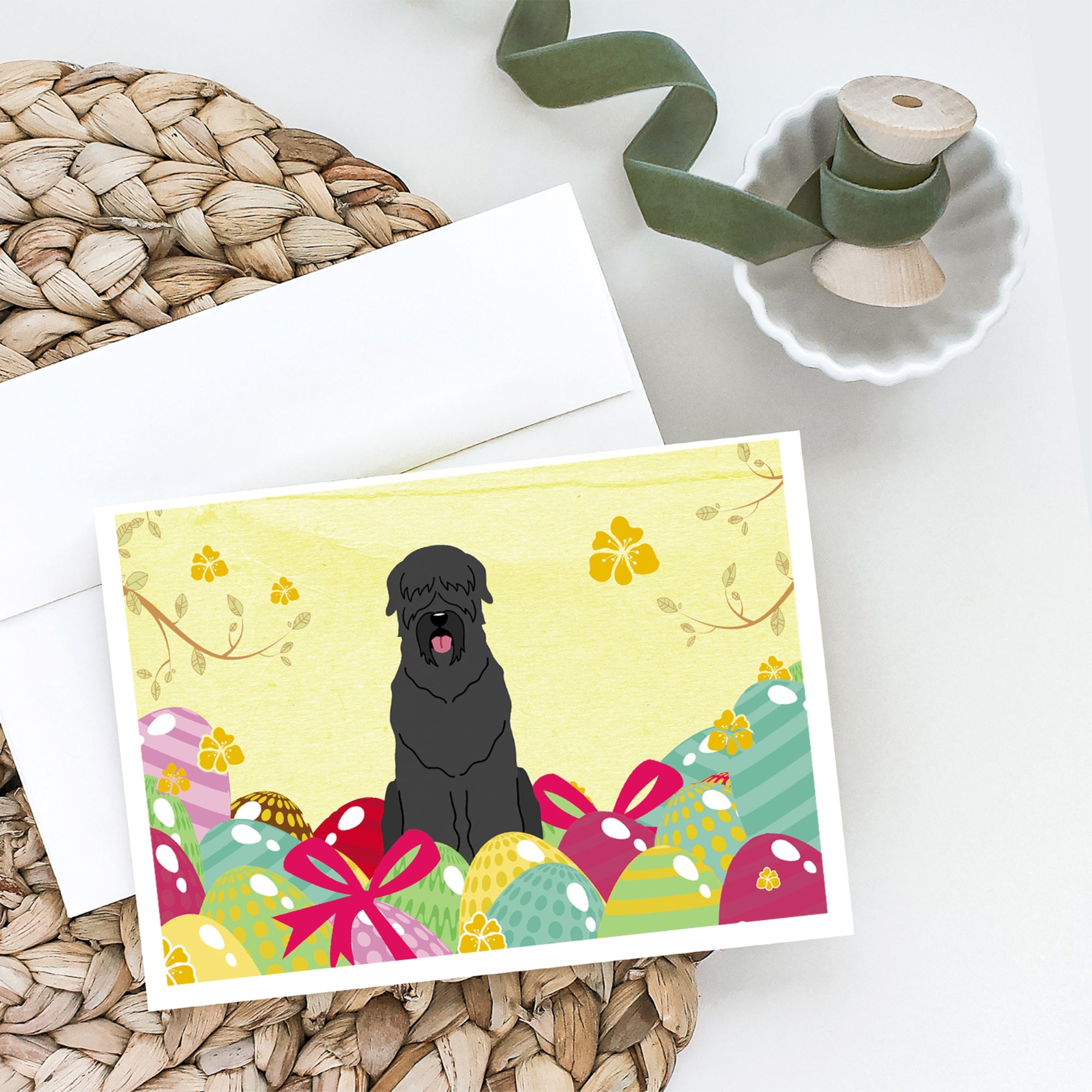 Easter Eggs Black Russian Terrier Greeting Cards And Envelopes Pack Of 8