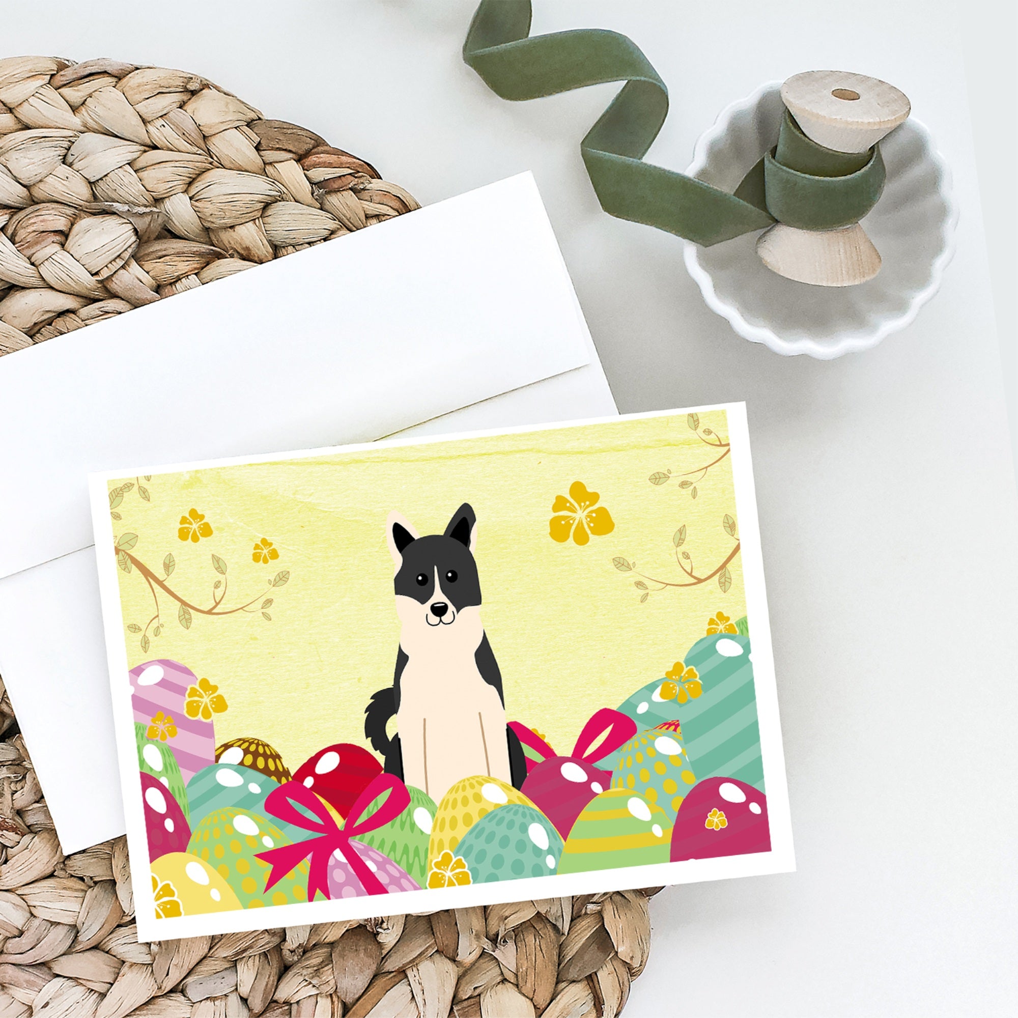 Easter Eggs Russo-European Laika Spitz Greeting Cards And Envelopes Pack Of 8
