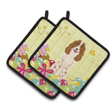Caroline'S Treasures Easter Eggs Russian Spaniel Pair Of Pot Holders, 7.5Hx7.5W, Multicolor