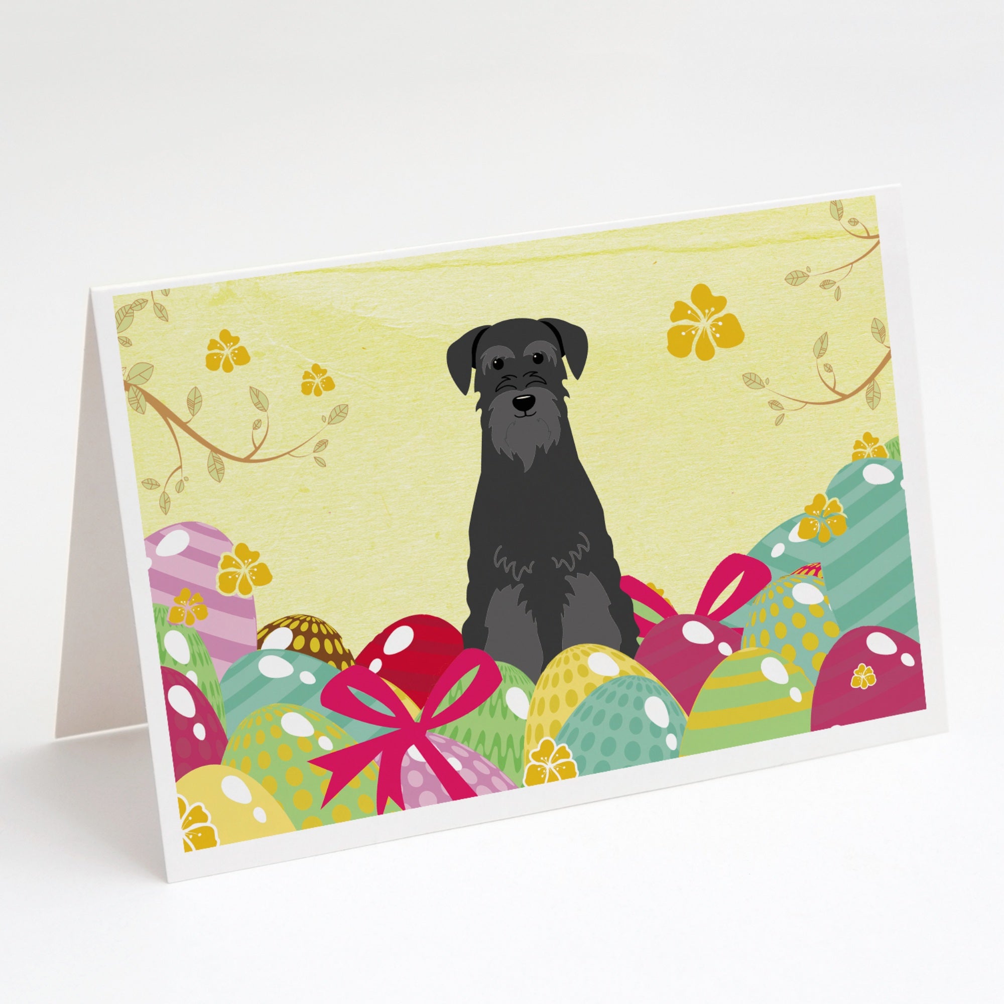 Easter Eggs Standard Schnauzer Black Greeting Cards And Envelopes Pack Of 8