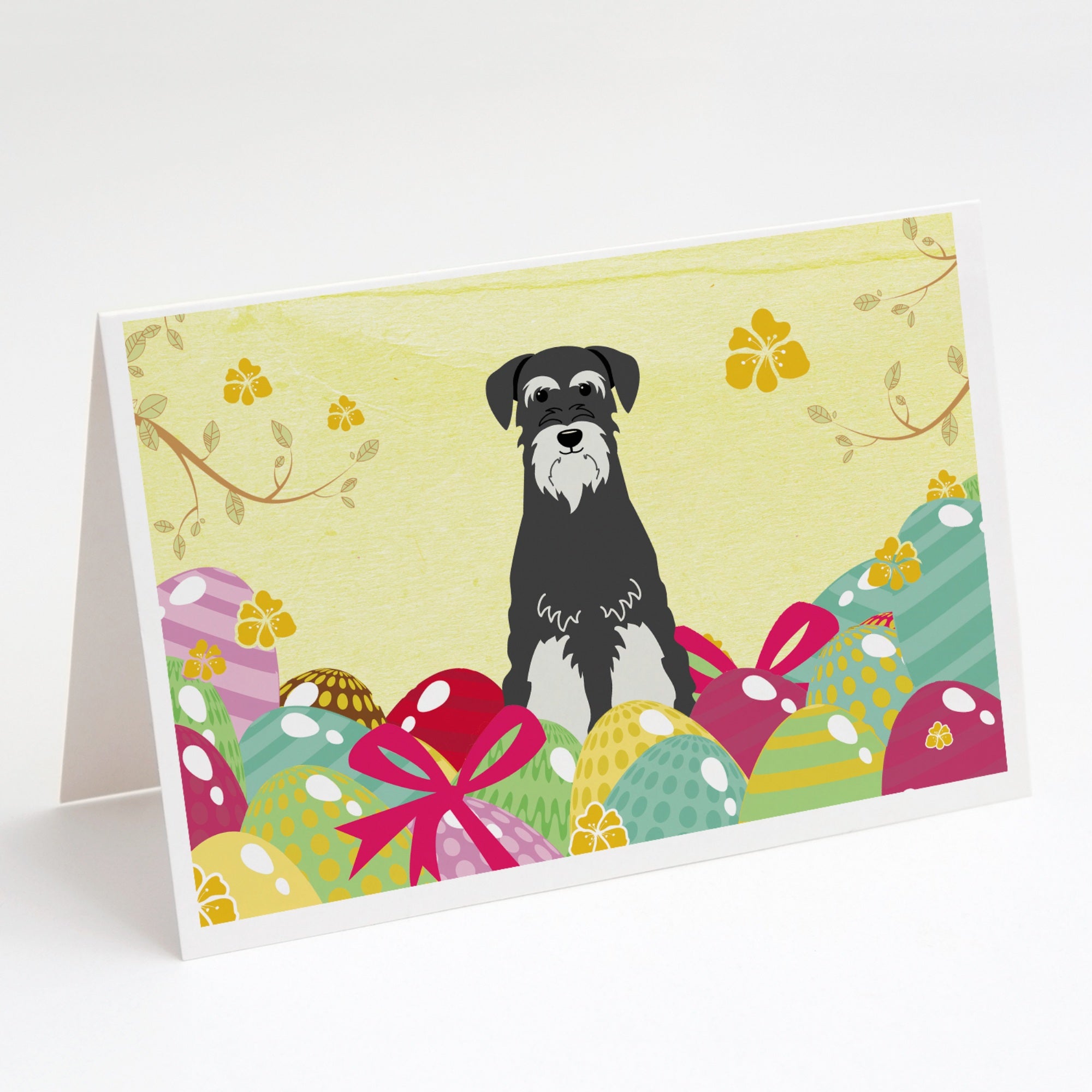 Easter Eggs Standard Schnauzer Salt And Pepper Greeting Cards And Envelopes Pack Of 8