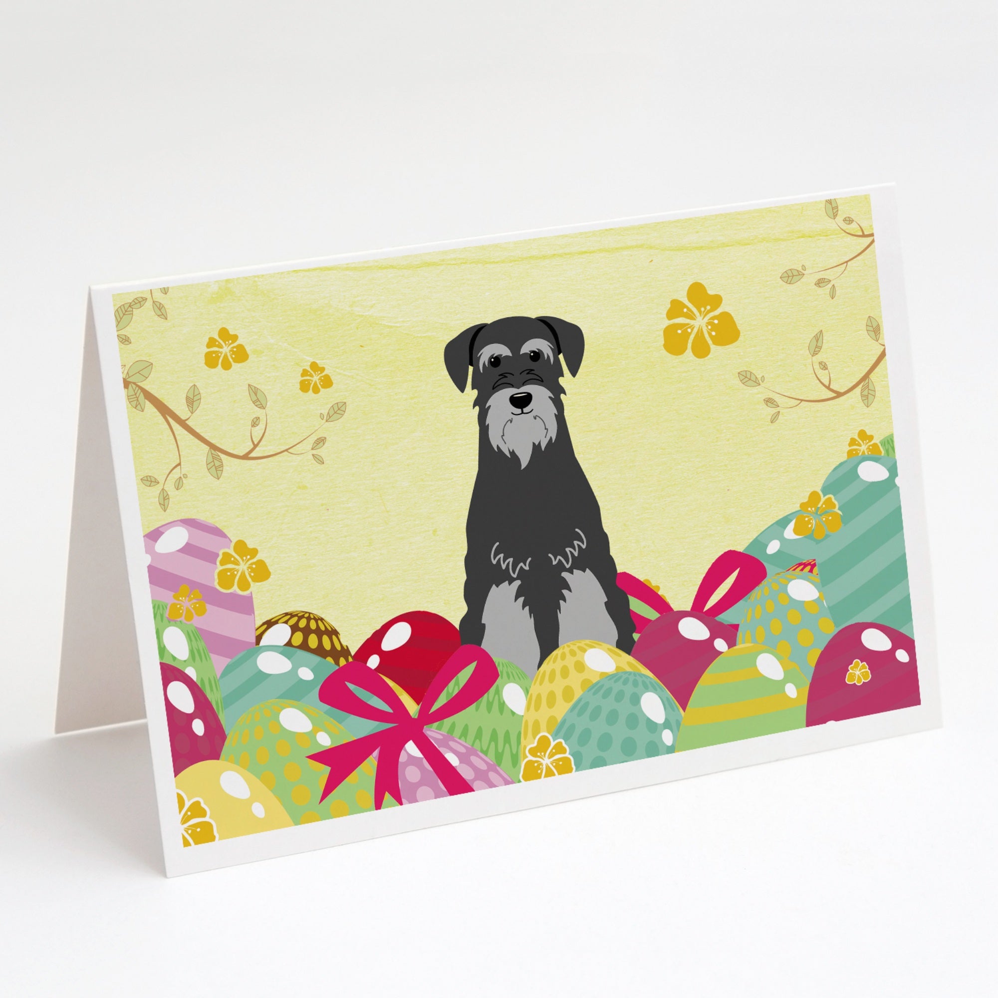 Easter Eggs Standard Schnauzer Black Grey Greeting Cards And Envelopes Pack Of 8