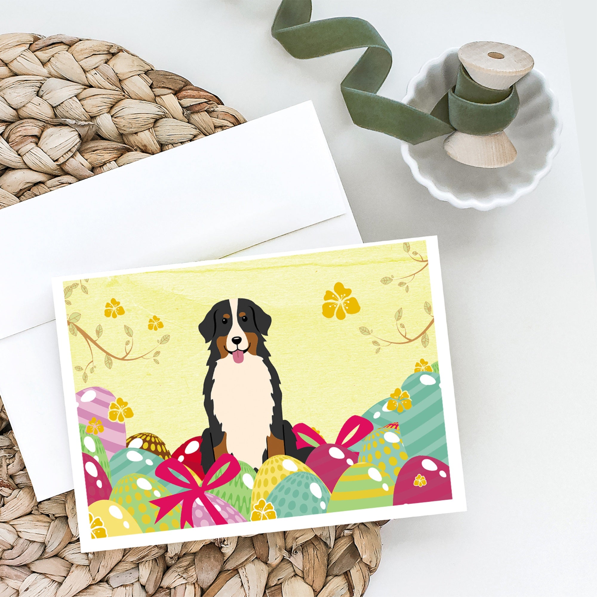 Easter Eggs Bernese Mountain Dog Greeting Cards And Envelopes Pack Of 8
