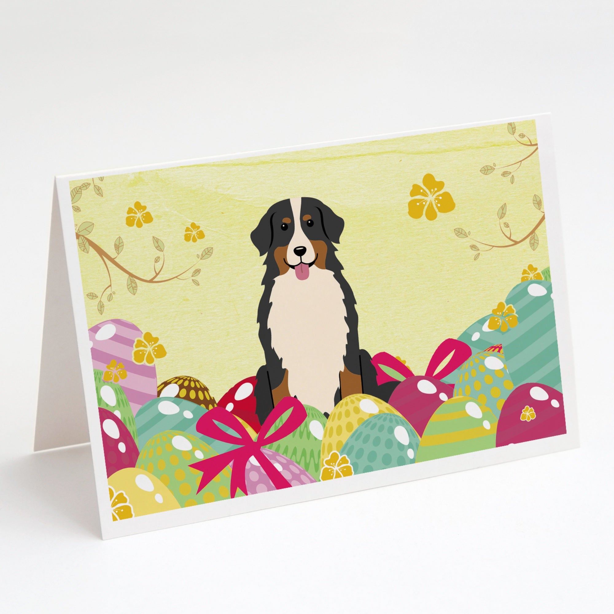 Easter Eggs Bernese Mountain Dog Greeting Cards And Envelopes Pack Of 8
