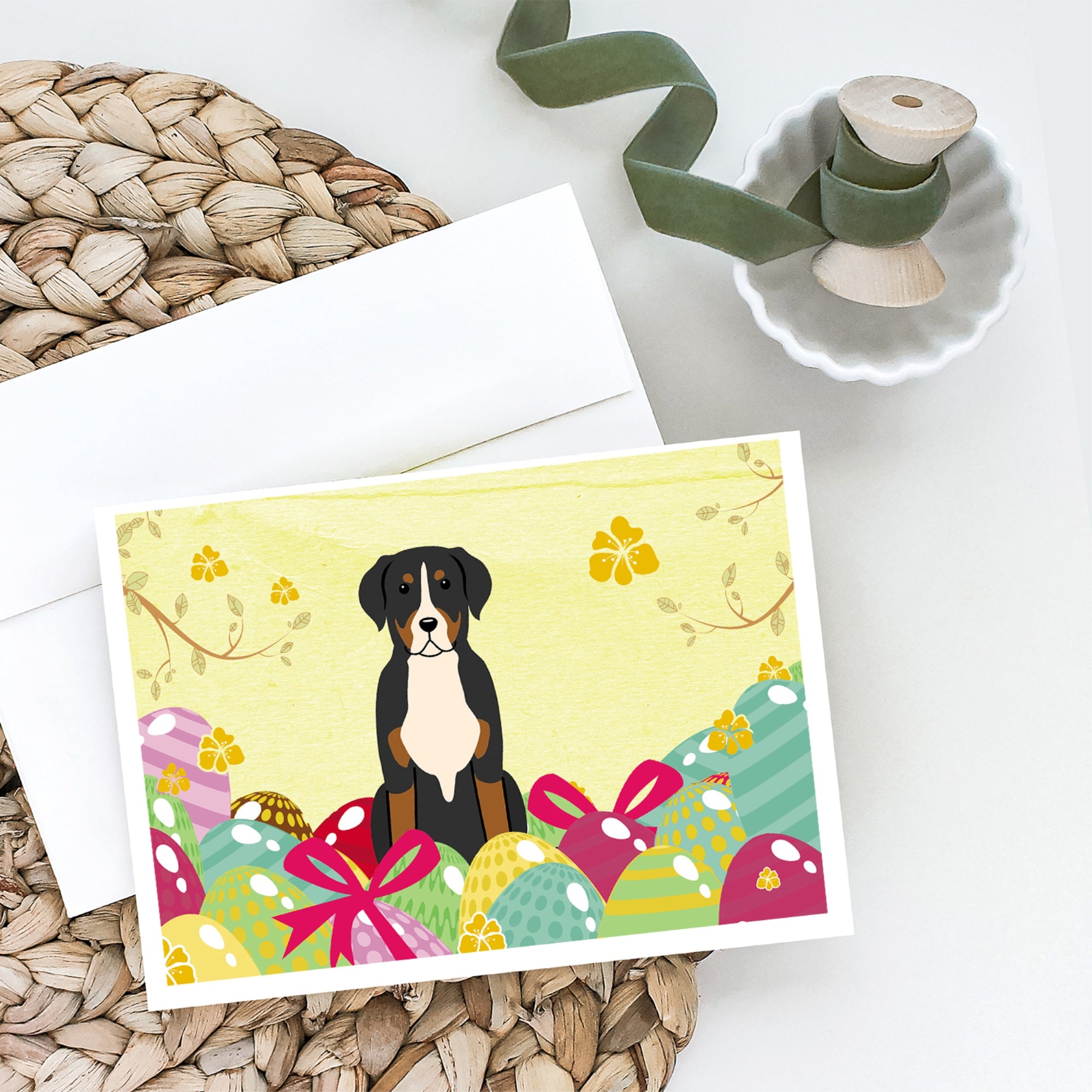 Easter Eggs Greater Swiss Mountain Dog Greeting Cards And Envelopes Pack Of 8