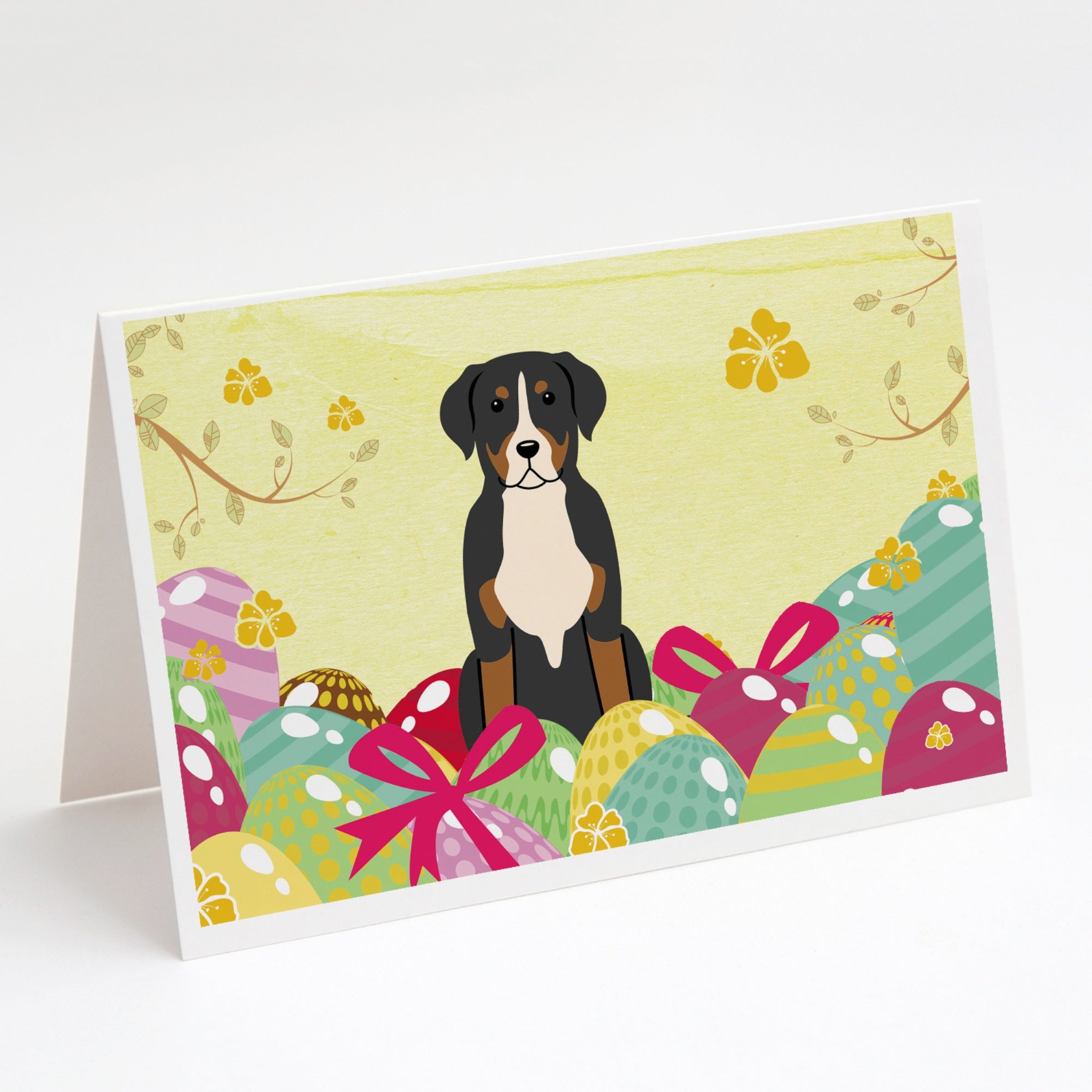 Easter Eggs Greater Swiss Mountain Dog Greeting Cards And Envelopes Pack Of 8