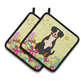 Caroline'S Treasures Easter Eggs Entlebucher Pair Of Pot Holders, 7.5Hx7.5W, Multicolor