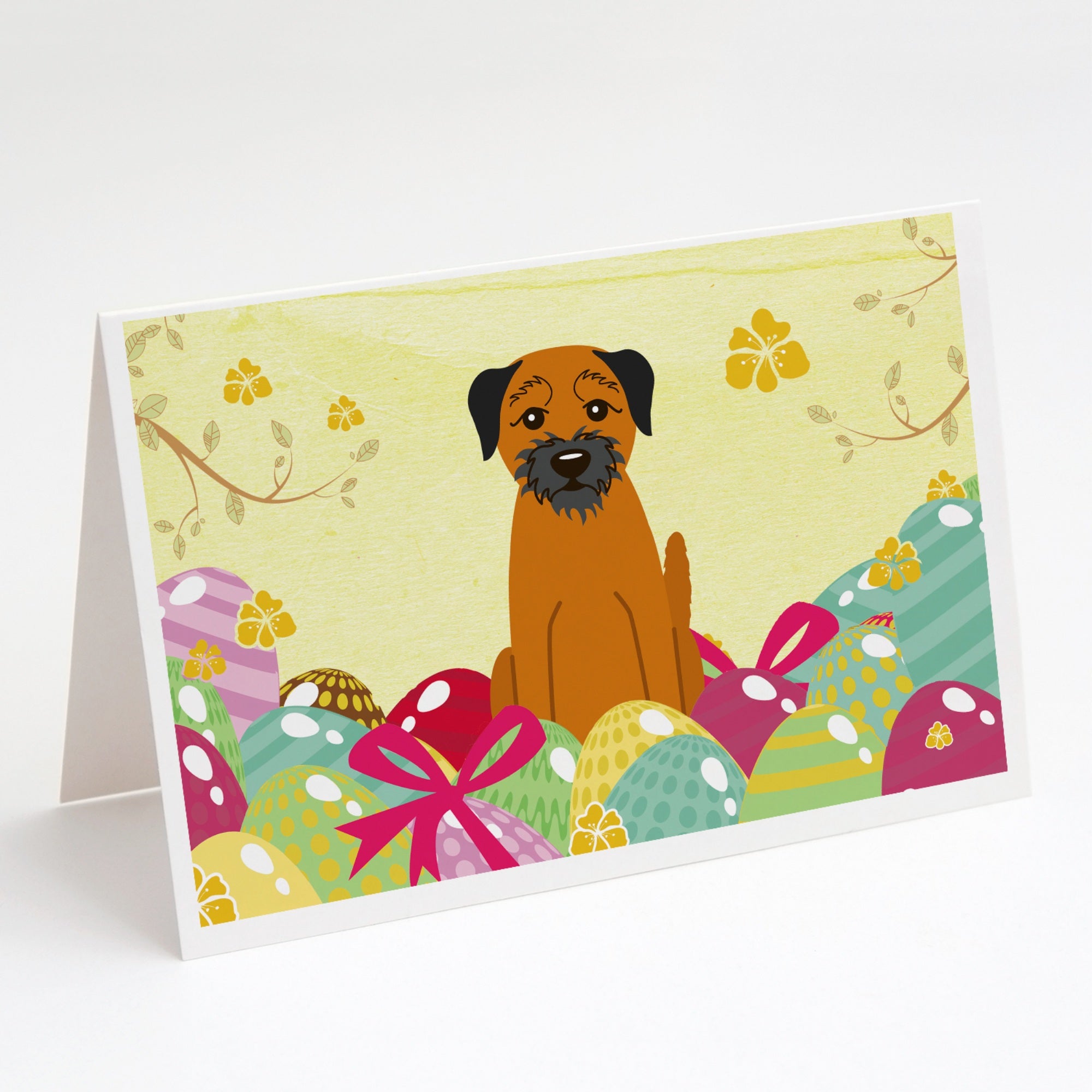 Easter Eggs Border Terrier Greeting Cards And Envelopes Pack Of 8