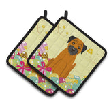Caroline'S Treasures Easter Eggs Border Terrier Pair Of Pot Holders, 7.5Hx7.5W, Multicolor
