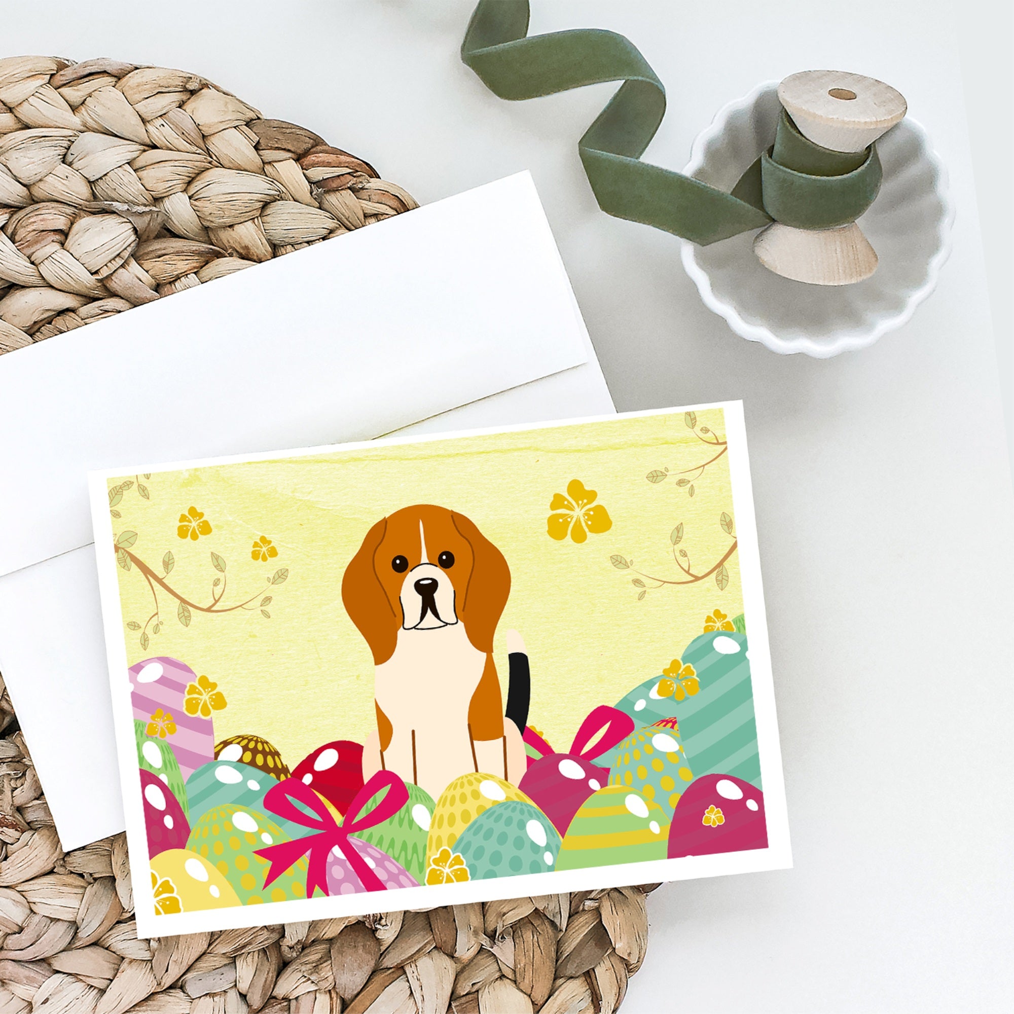 Easter Eggs Beagle Tricolor Greeting Cards And Envelopes Pack Of 8