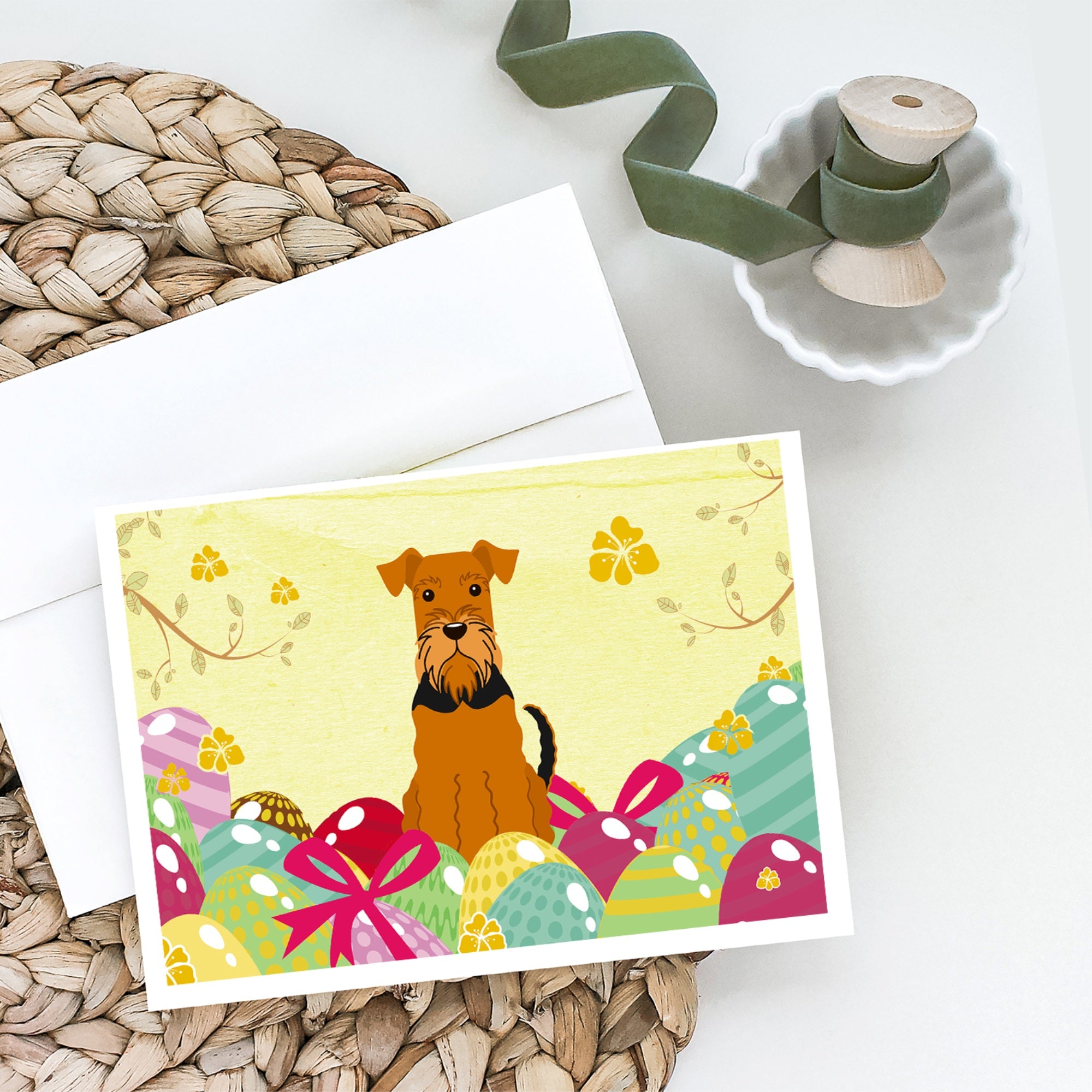 Easter Eggs Airedale Greeting Cards And Envelopes Pack Of 8