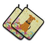 Caroline'S Treasures Easter Eggs Airedale Pair Of Pot Holders, 7.5Hx7.5W, Multicolor