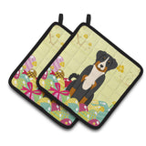 Caroline'S Treasures Easter Appenzeller Sennenhund Pair Of Pot Holders, 7.5Hx7.5W, Multicolor