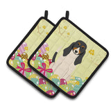 Caroline'S Treasures Easter Eggs Swiss Hound Pair Of Pot Holders, 7.5Hx7.5W, Multicolor