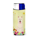 Caroline'S Treasures Easter Eggs White German Shepherd Michelob Ultra Hugger For Slim Cans, Slim Can, Multicolor