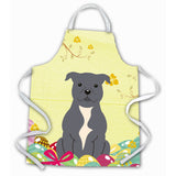 Caroline'S Treasures Easter Eggs Staffordshire Bull Terrier Blue Apron, Large, Multicolor