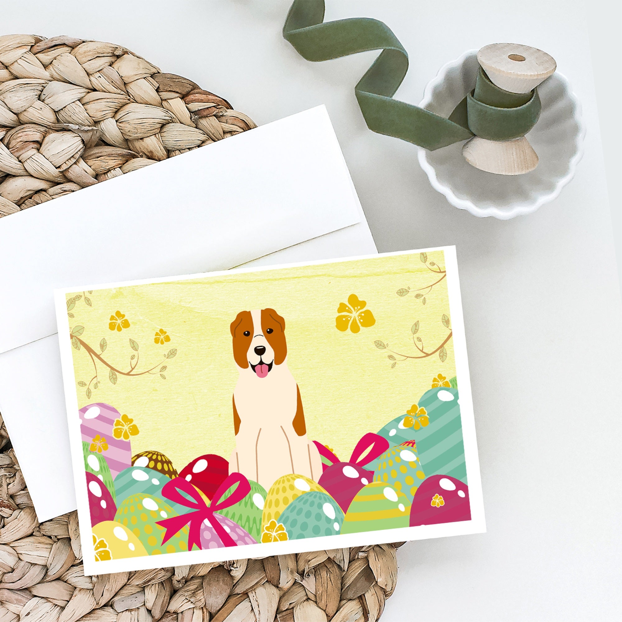 Easter Eggs Central Asian Shepherd Dog Greeting Cards And Envelopes Pack Of 8