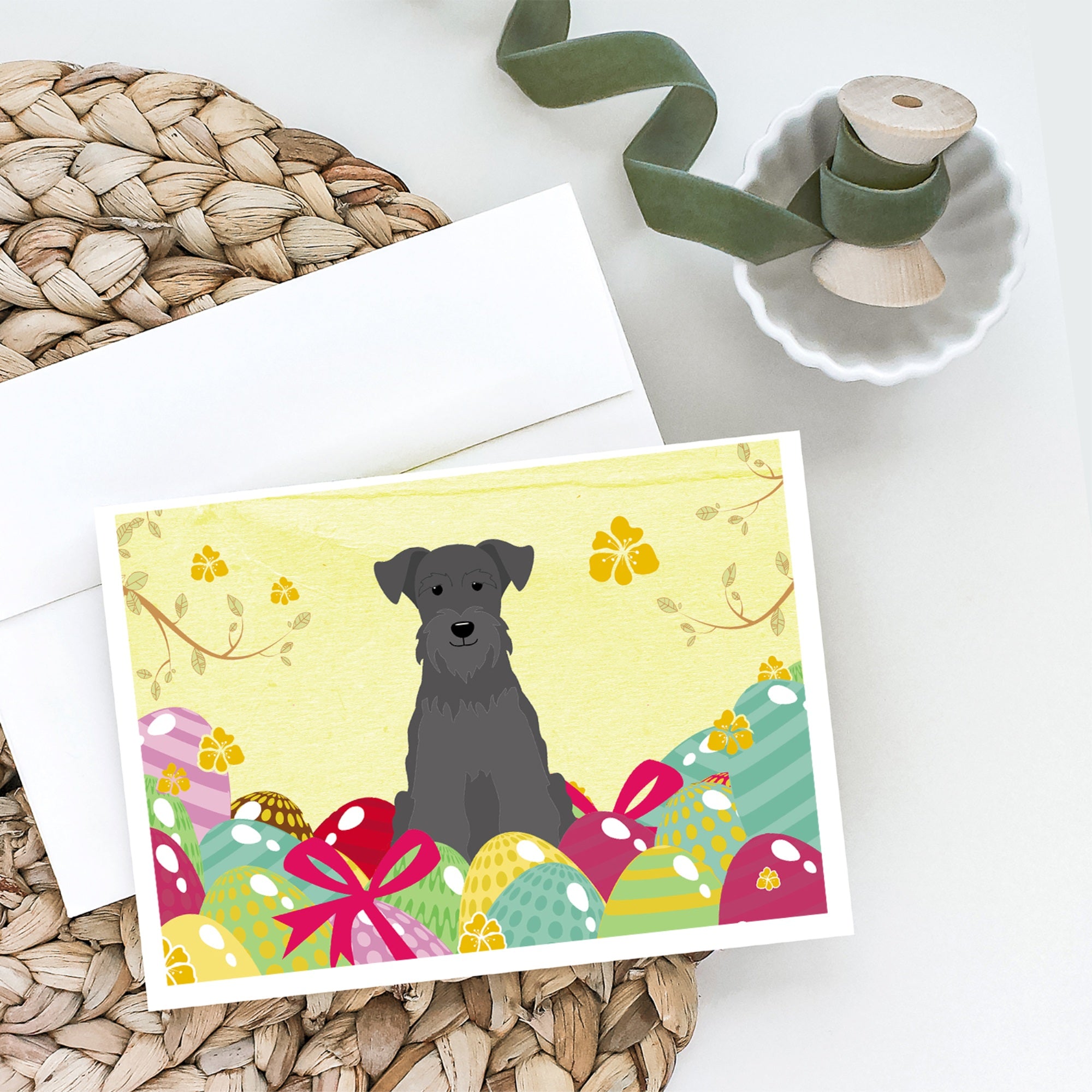 Easter Eggs Miniature Schnauzer Black Greeting Cards And Envelopes Pack Of 8