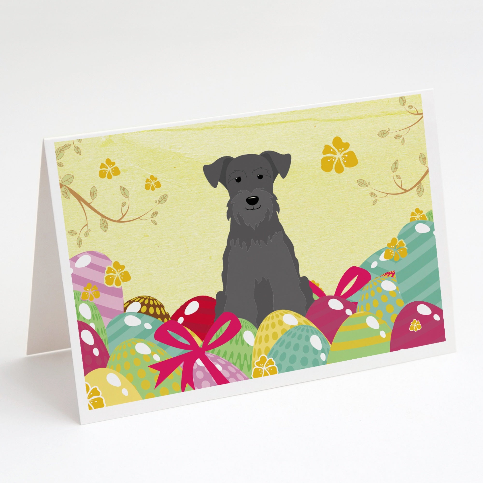 Easter Eggs Miniature Schnauzer Black Greeting Cards And Envelopes Pack Of 8