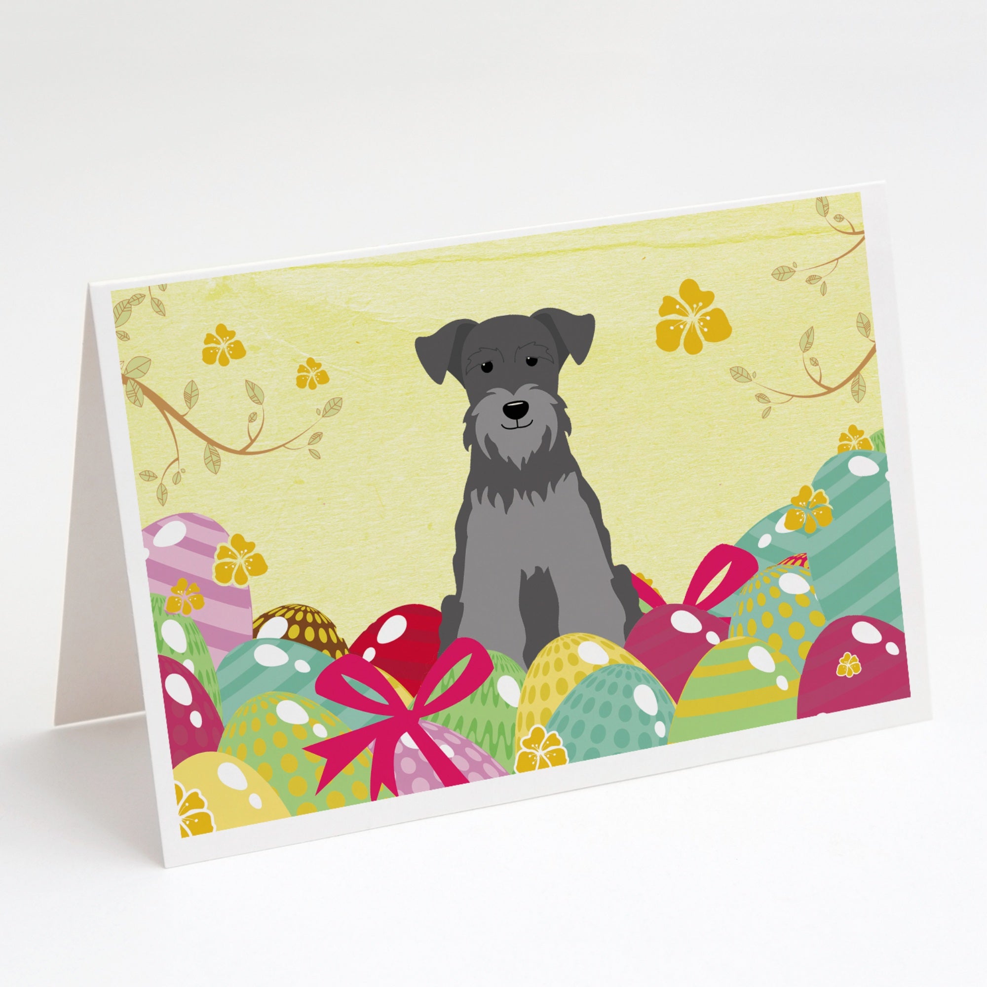 Easter Eggs Miniature Schnauzer Black Silver Greeting Cards And Envelopes Pack Of 8