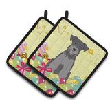 Caroline'S Treasures Bb6052Pthd Easter Miniature Schanuzer Pair Of Pot Holders, 7.5 X 7.5, Multicolor