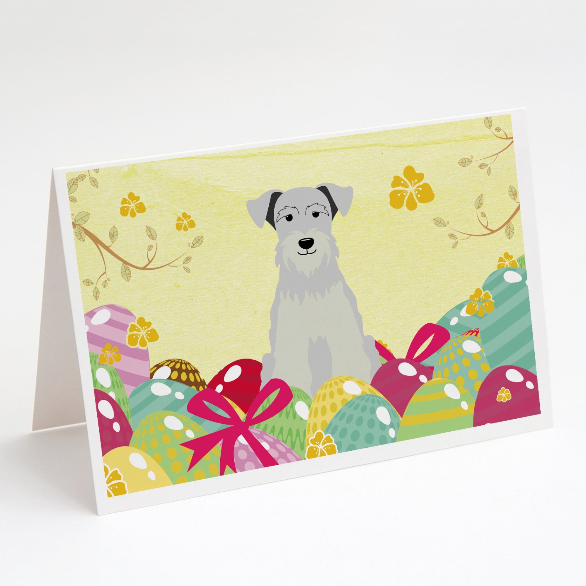 Easter Eggs Miniature Schnauzer White Greeting Cards And Envelopes Pack Of 8