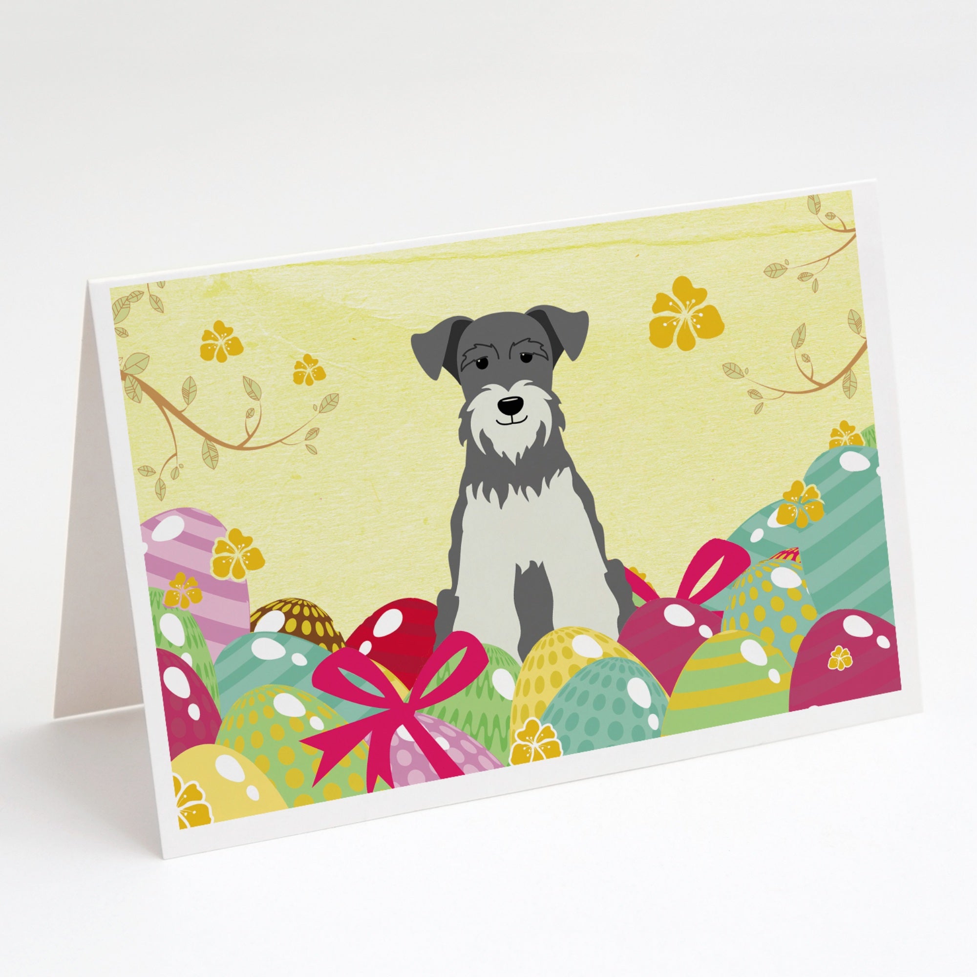 Easter Eggs Miniature Schnauzer Salt And Pepper Greeting Cards And Envelopes Pack Of 8
