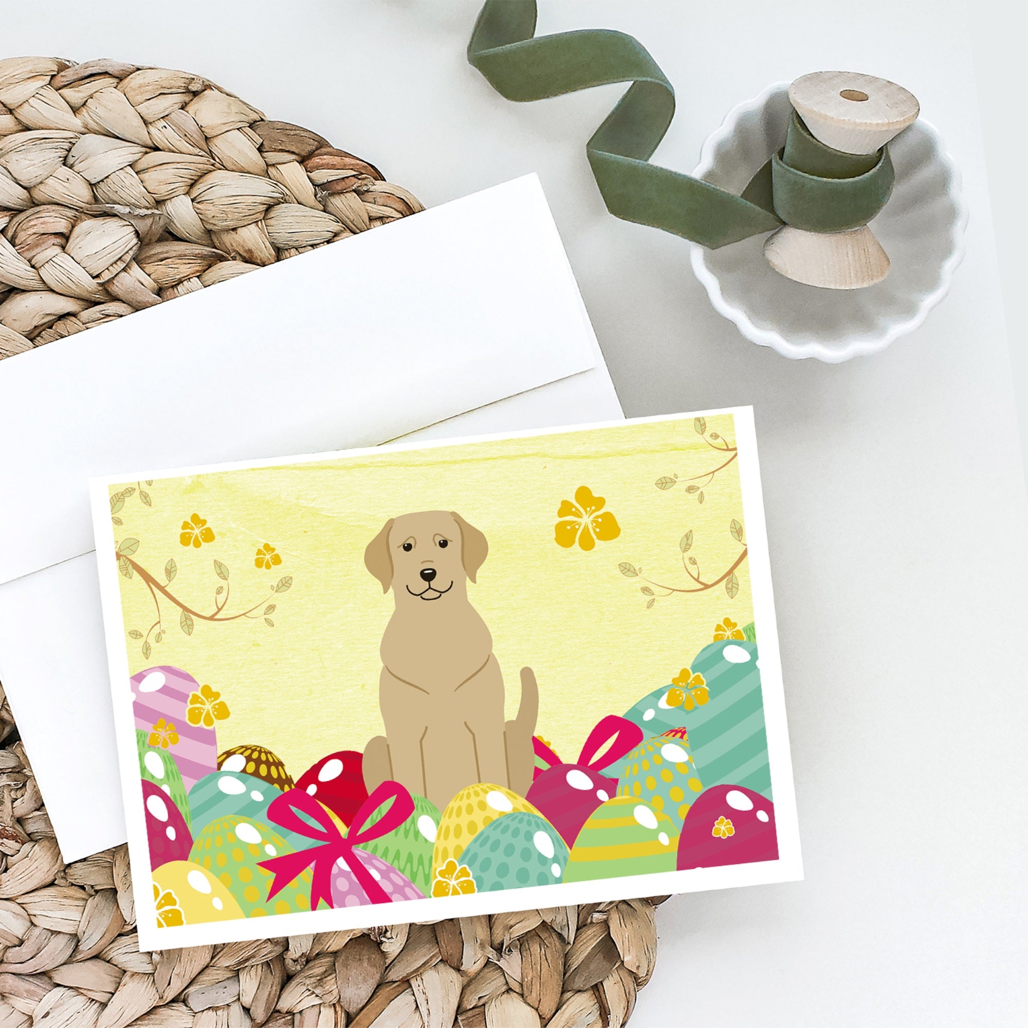 Easter Eggs Yellow Labrador Greeting Cards And Envelopes Pack Of 8
