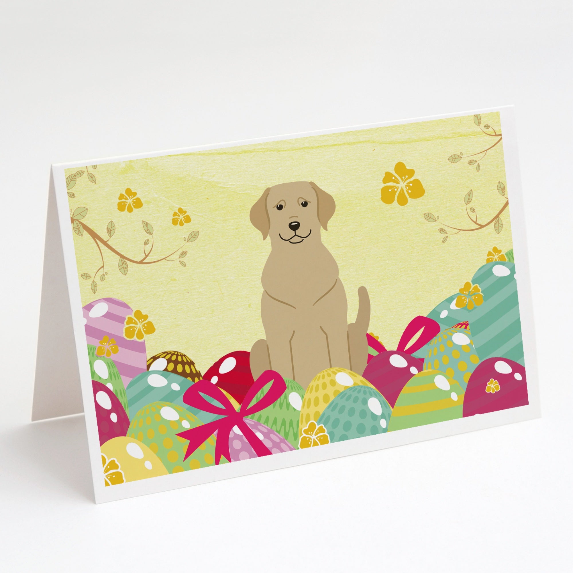 Easter Eggs Yellow Labrador Greeting Cards And Envelopes Pack Of 8