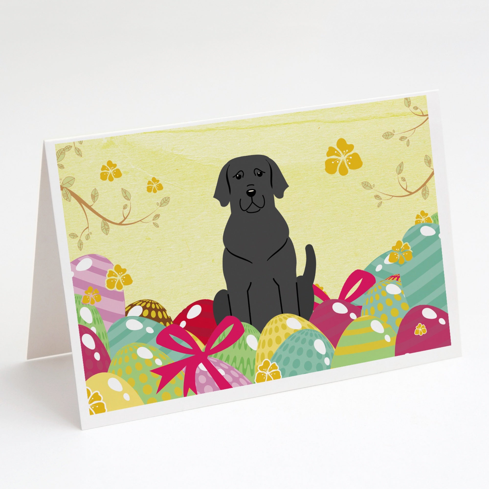 Easter Eggs Black Labrador Greeting Cards And Envelopes Pack Of 8