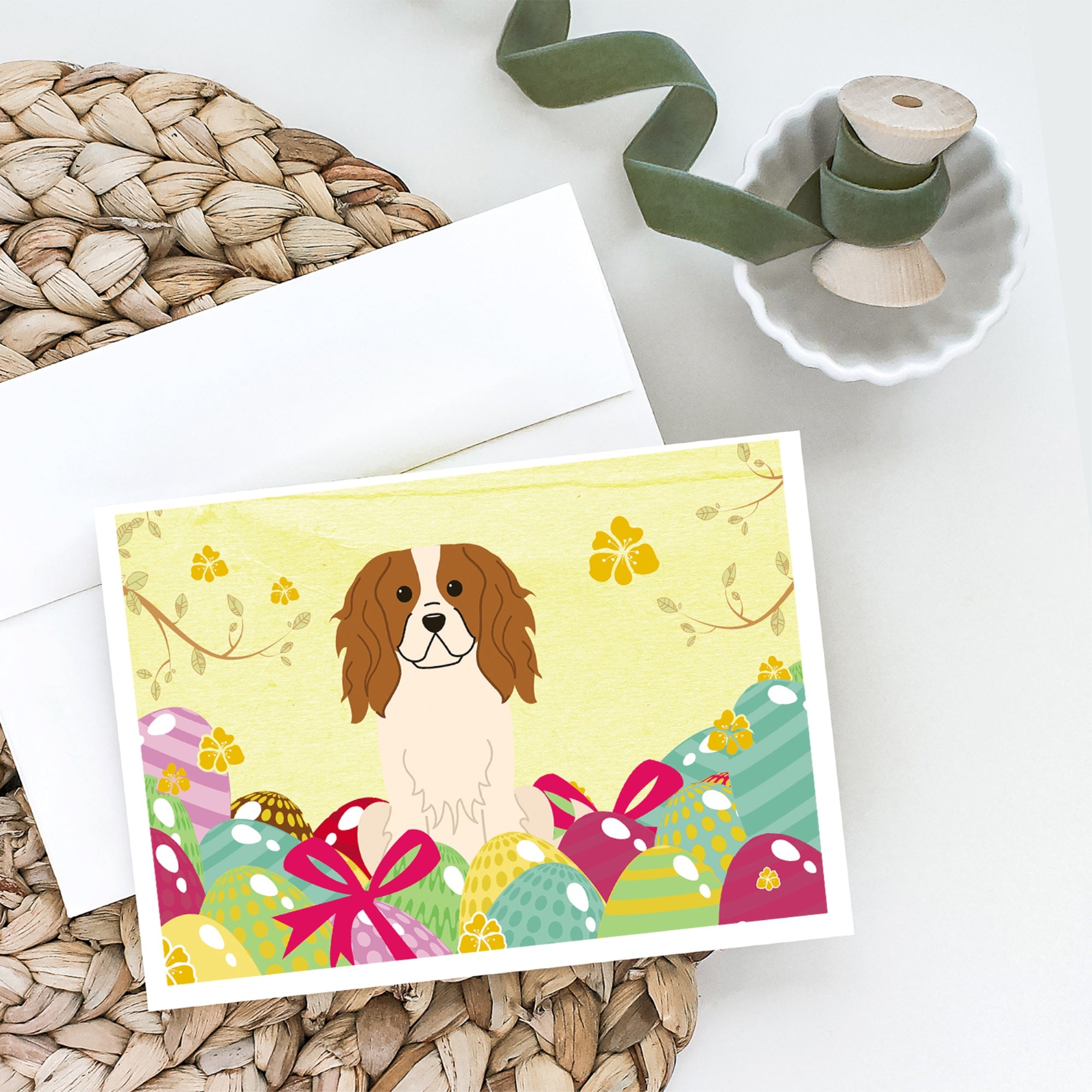 Easter Eggs Cavalier Spaniel Greeting Cards And Envelopes Pack Of 8
