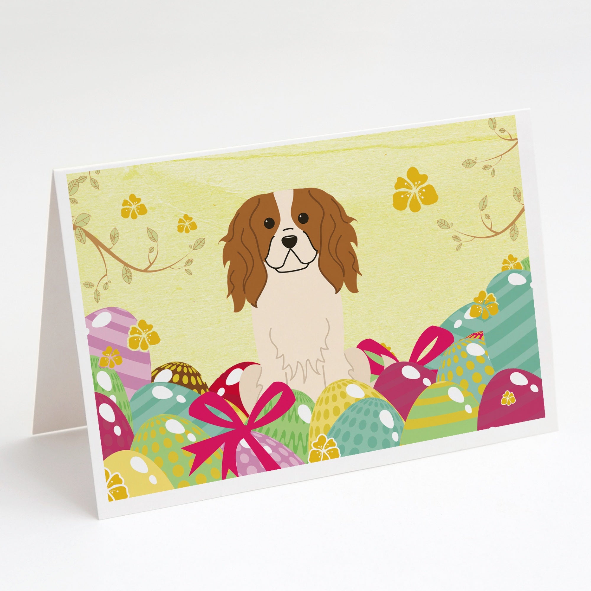 Easter Eggs Cavalier Spaniel Greeting Cards And Envelopes Pack Of 8