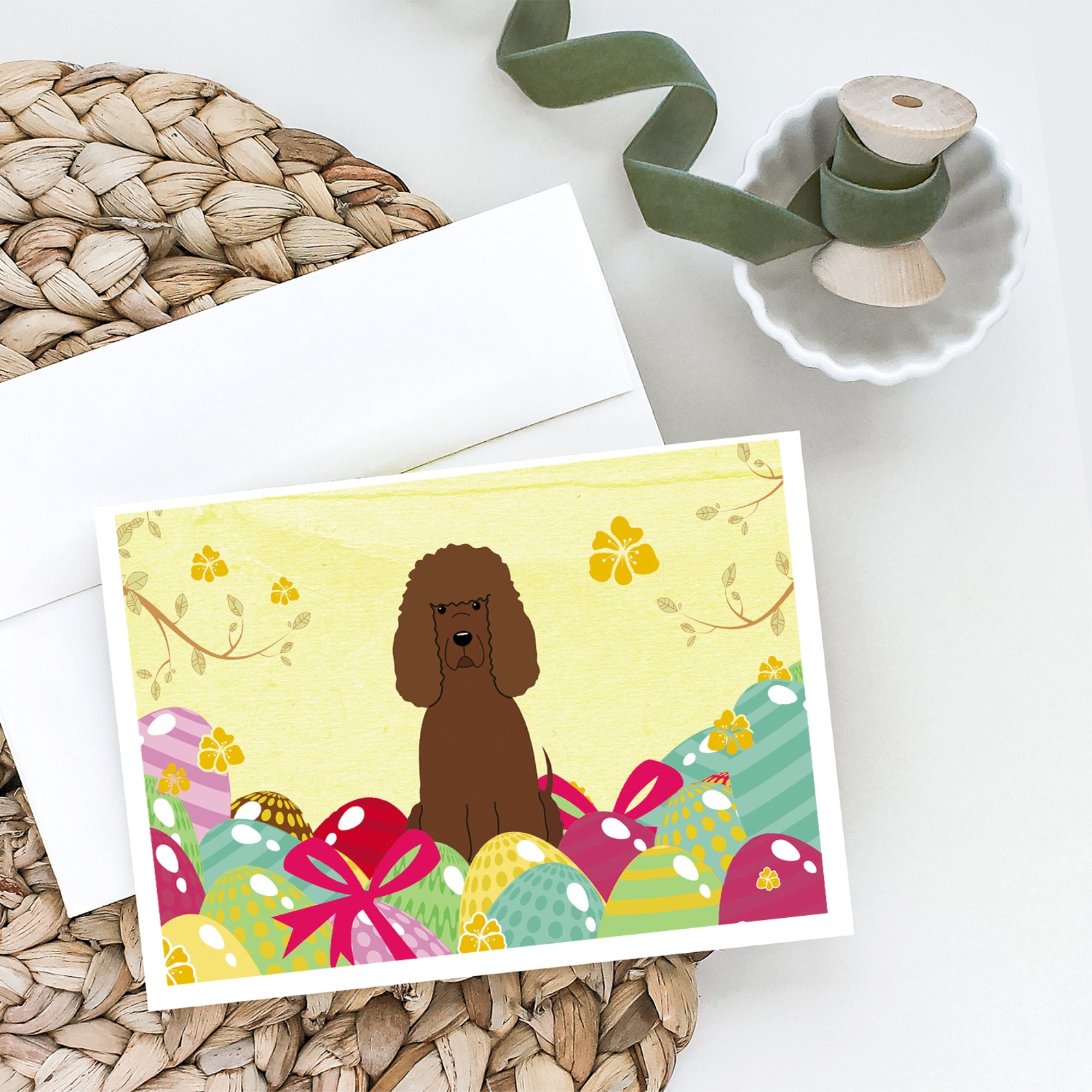 Easter Eggs Irish Water Spaniel Greeting Cards And Envelopes Pack Of 8
