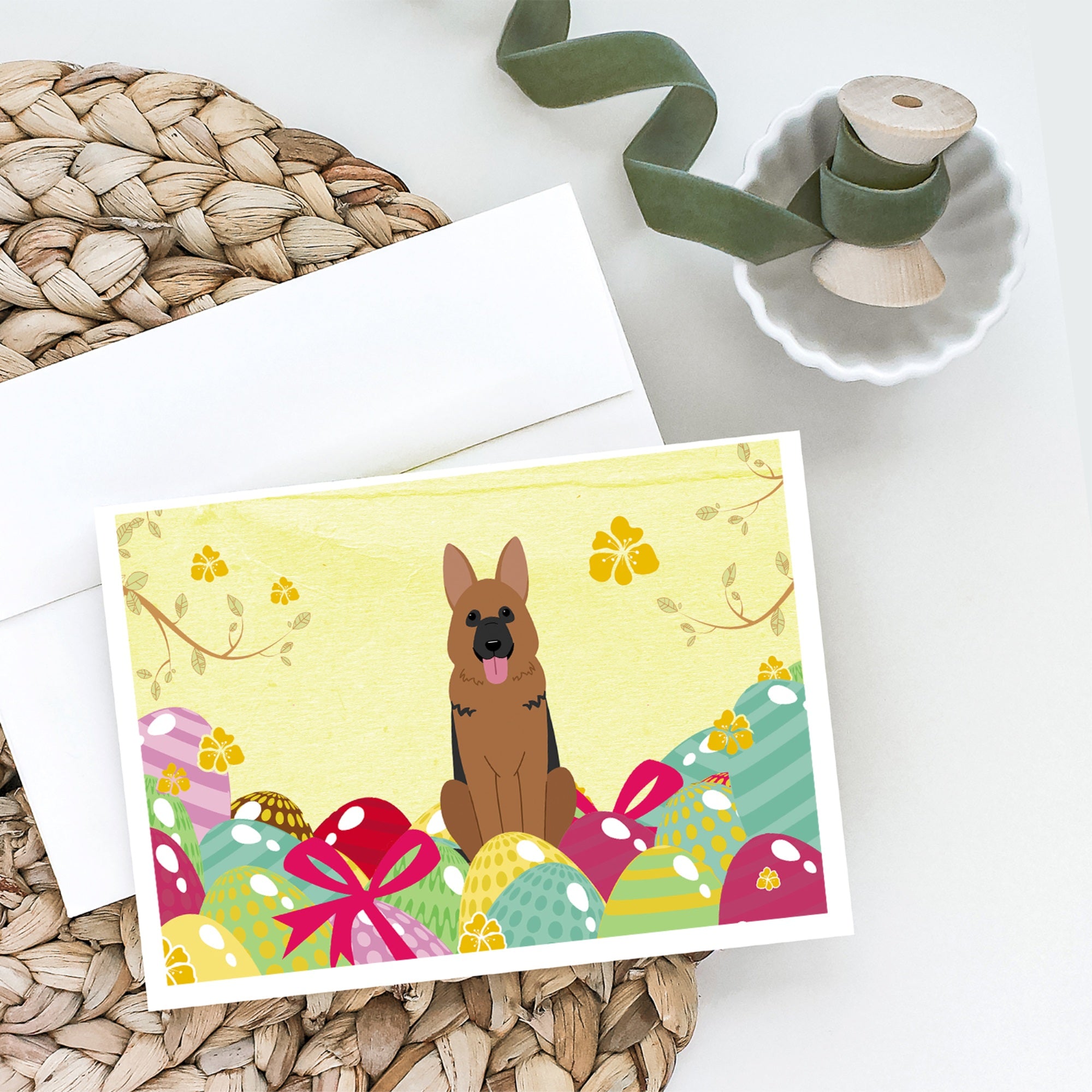 Easter Eggs German Shepherd Greeting Cards And Envelopes Pack Of 8