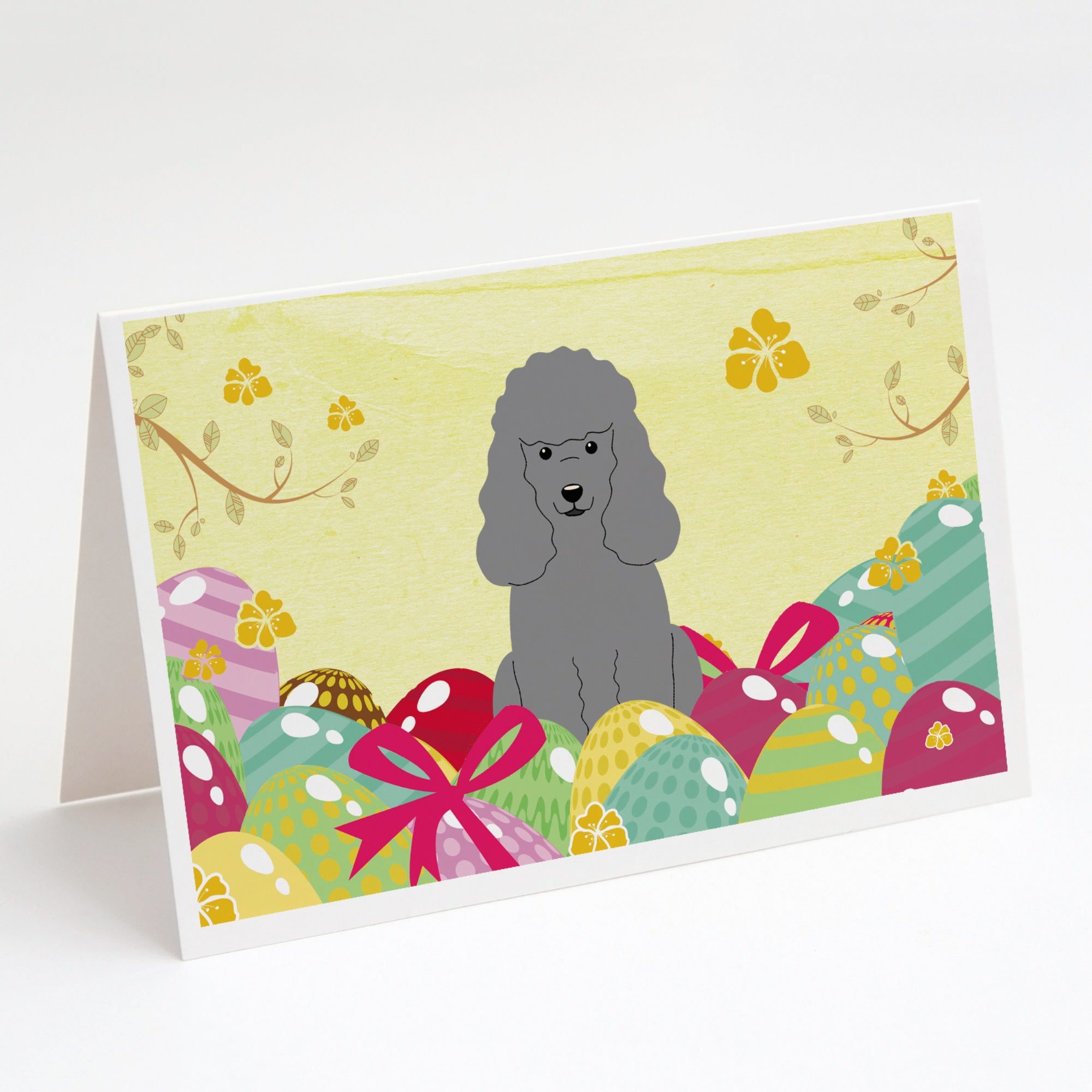 Easter Eggs Poodle Silver Greeting Cards And Envelopes Pack Of 8