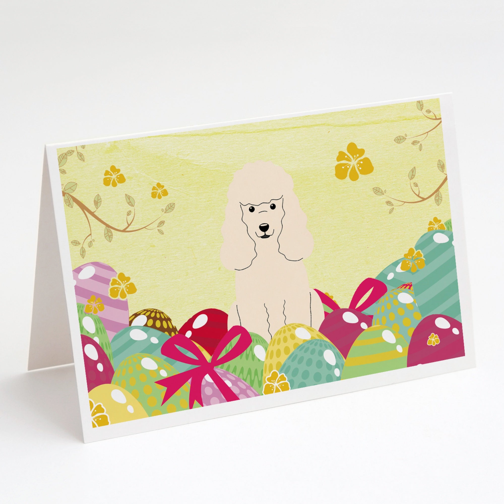 Easter Eggs Poodle White Greeting Cards And Envelopes Pack Of 8